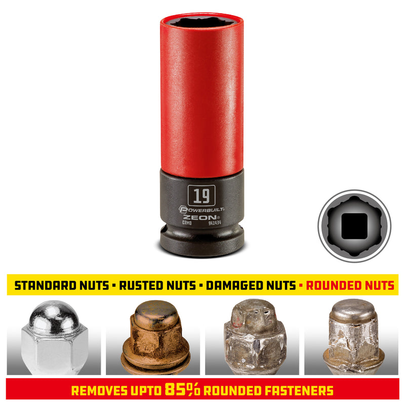 Powerbuilt 19mm Zeon Lug Nut Socket Set for Damaged Lug Nuts - 941434