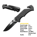 8 in. Drop-Point Folding Knife with Glass Break and Belt Cutter