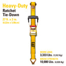27 Ft. Ratcheting Truck Tie Down Strap J-Hook - 3333 Lb.