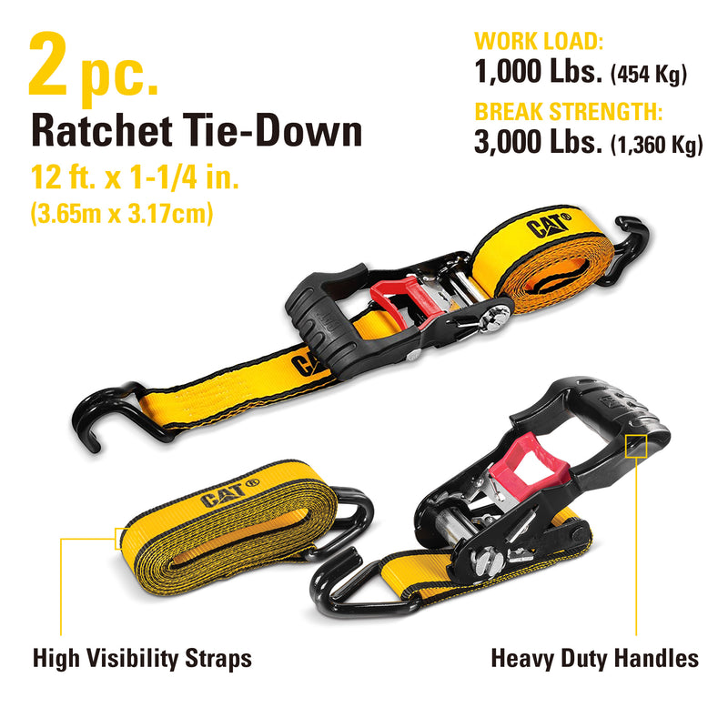 2 Piece 12 Ft. Heavy Duty Ratcheting Tie Down Straps - 1000 Lb.