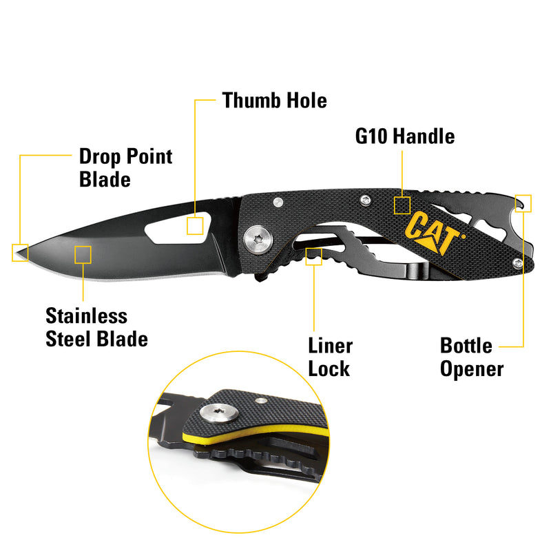 6-1/4 in. Folding Skeleton Knife with Bottle Opener with Black Blade