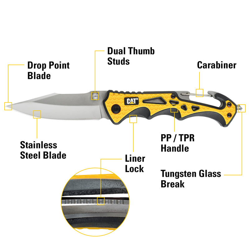 Cat 7-3/4 Inch Pocket Knife  With Glass Break - 980524