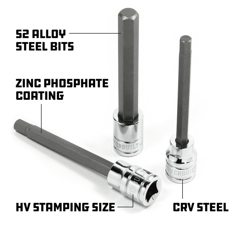 Powerbuilt 4 Pc. 3/8-Inch Drive Metric Long Reach Hex Bit Socket Set - 647060