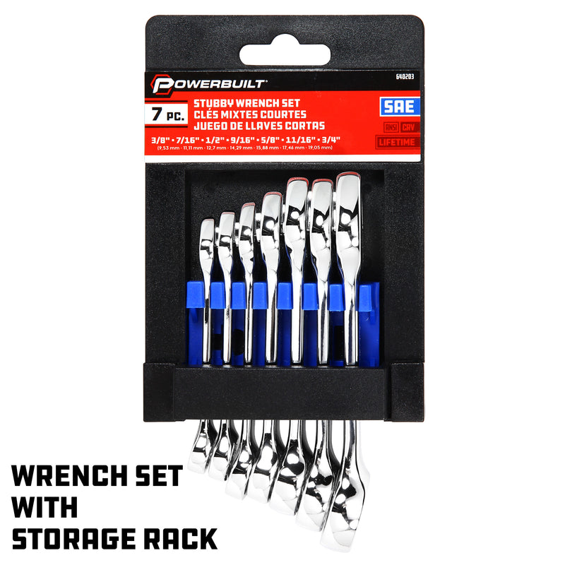 7 Piece SAE Stubby Combination Wrench Set