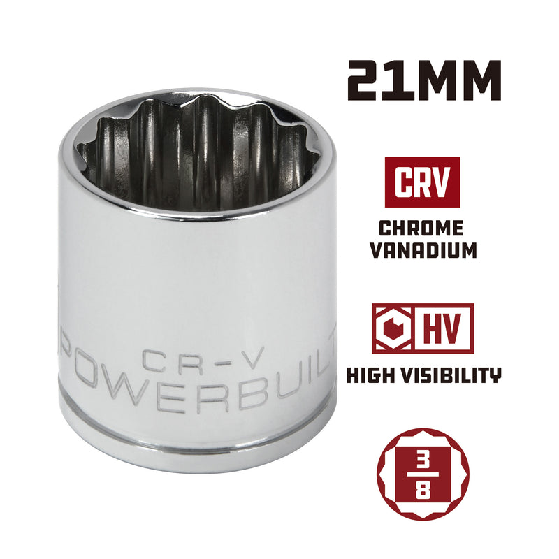 Powerbuilt 3/8 Inch Drive x 21 MM 12 Point Shallow Socket - 641025