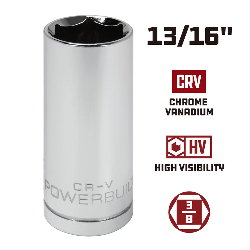 Powerbuilt 3/8 Inch Drive x 13/16 Inch 6 Point Deep Socket - 641207