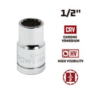 Powerbuilt 1/2 Inch Drive x 1/2 Inch 12 Point Shallow Socket - 642000