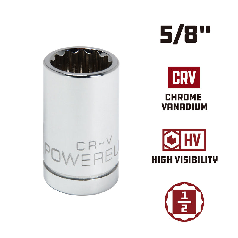 Powerbuilt 1/2 Inch Drive x 5/8 Inch 12 Point Shallow Socket - 642002