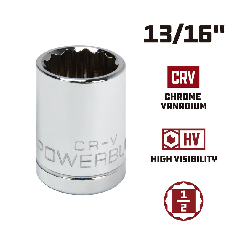 Powerbuilt 1/2 Inch Drive x 13/16 Inch 12 Point Shallow Socket - 642004