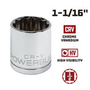 Powerbuilt 1/2 Inch Drive x 1-1/16 Inch 12 Point Shallow Socket - 642008