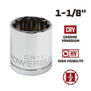 Powerbuilt 1/2 Inch Drive x 1-1/8 Inch 12 Point Shallow Socket - 642009
