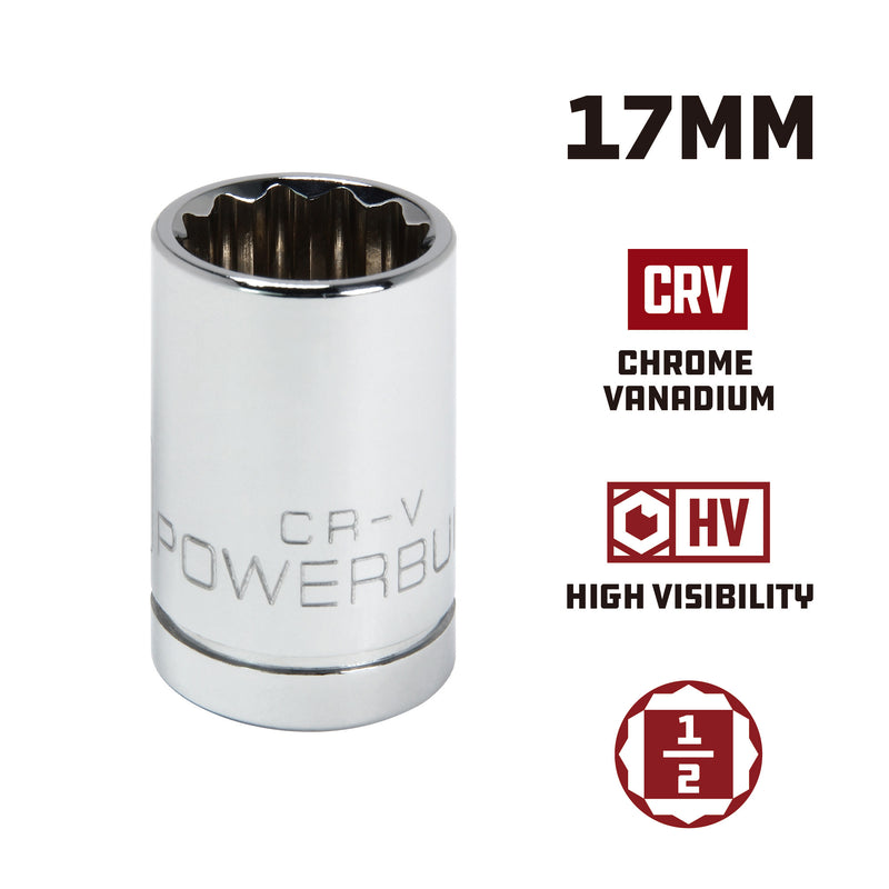 Powerbuilt 1/2 Inch Drive x 17 MM 12 Point Shallow Socket - 642015