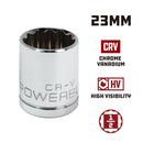 Powerbuilt 1/2 Inch Drive x 23 MM 12 Point Shallow Socket - 642021