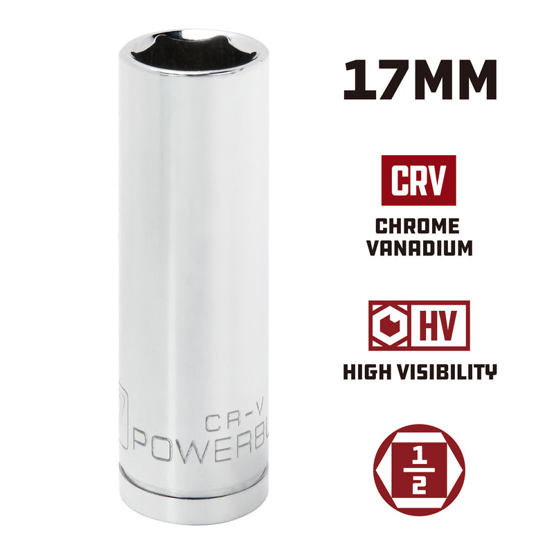 Powerbuilt 1/2 Inch Drive x 17 MM 6 Point Deep Socket - 642211