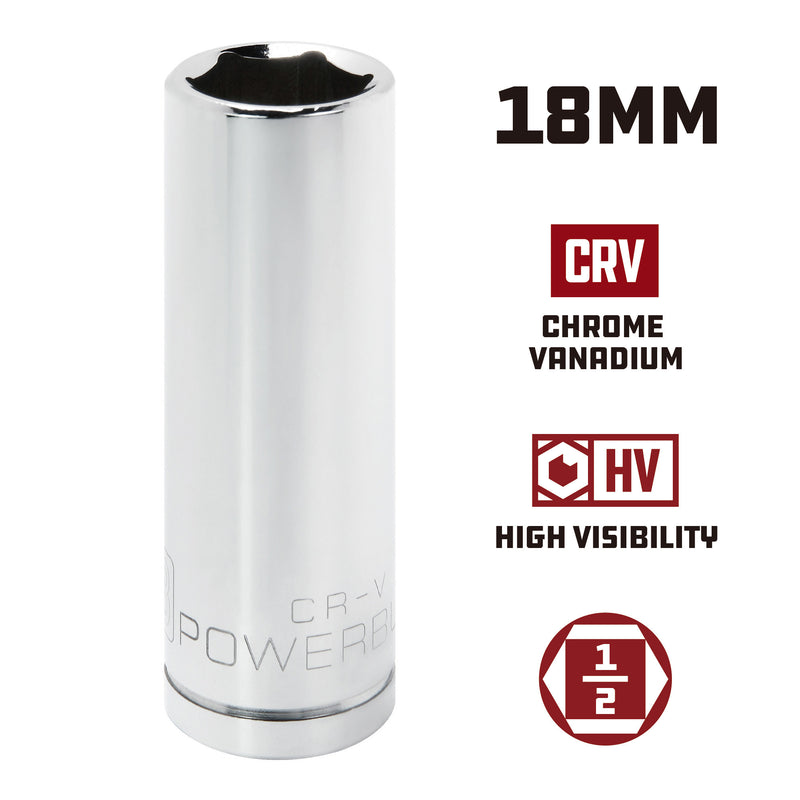 Powerbuilt 1/2 Inch Drive x 18 MM 6 Point Deep Socket - 642212