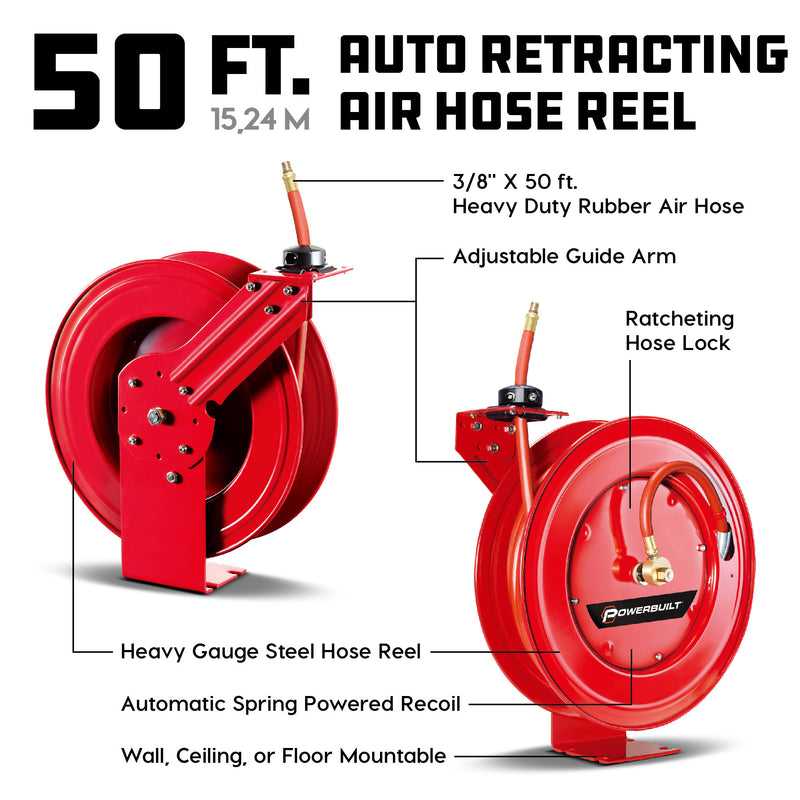 Heavy Duty Auto Retracting Air Hose Reel with 3/8 in. x 50 ft. Hose