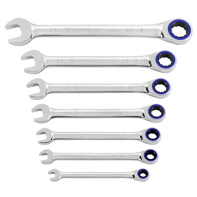 7 Piece SAE 100 Tooth Ratcheting Wrench Set