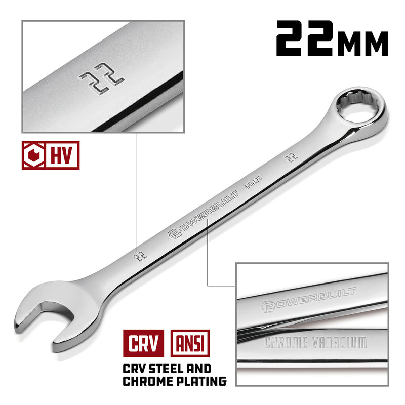 Powerbuilt 22 MM Fully Polished Metric Combination Wrench - 644126