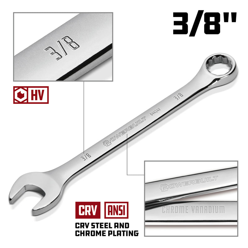 Powerbuilt 3/8 Inch Fully Polished SAE Combination Wrench - 644142