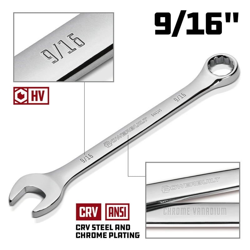 Powerbuilt 9/16 Inch Fully Polished SAE Combination Wrench - 644145