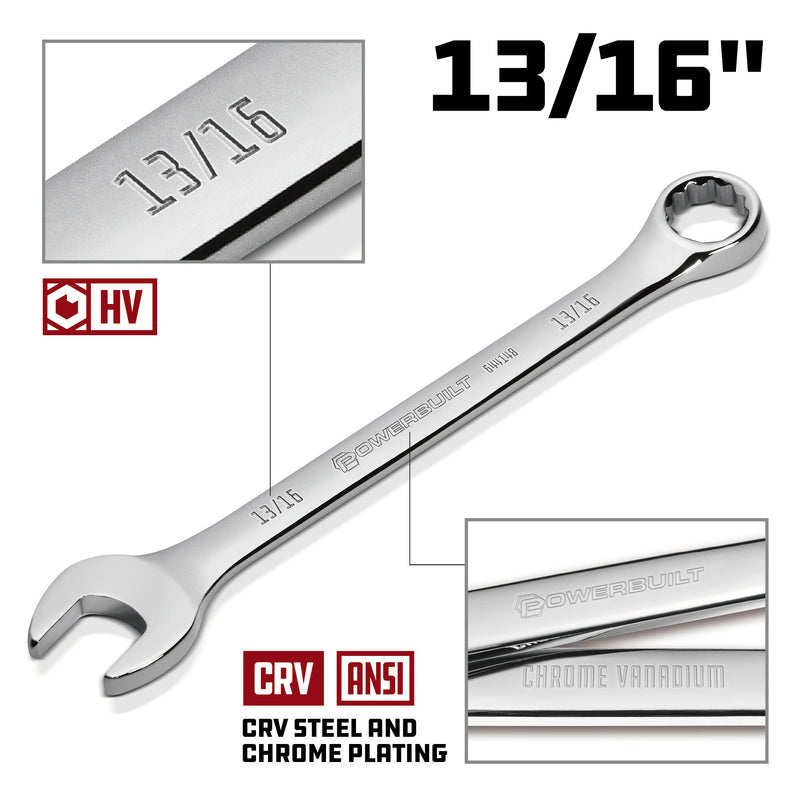 Powerbuilt 13/16 Inch Fully Polished SAE Combination Wrench - 644148