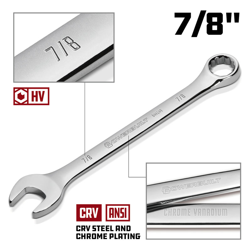 Powerbuilt 7/8 Inch Fully Polished SAE Combination Wrench - 644149