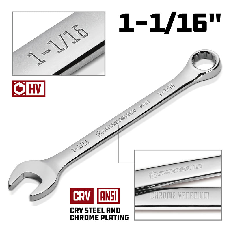 Powerbuilt 1-1/16 Inch Fully Polished SAE Combination Wrench - 644153