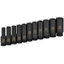 11 Piece 1/2 in. Dr. Metric Deep Impact Socket Set