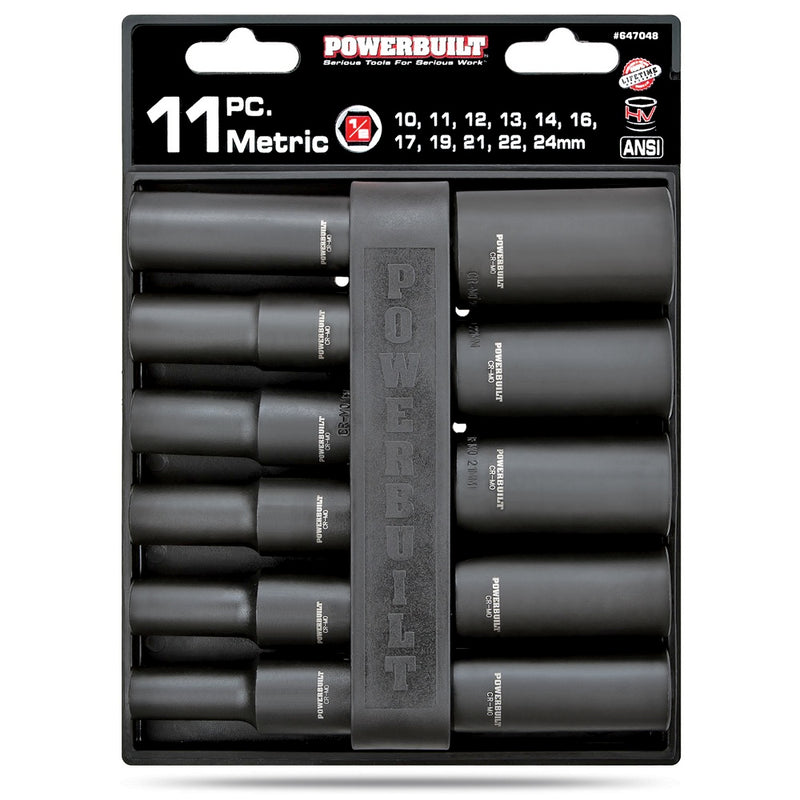 11 Piece 1/2 in. Dr. Metric Deep Impact Socket Set