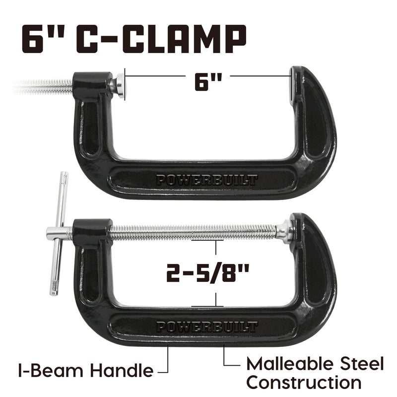 Powerbuilt 6 Inch C-Clamp - Malleable Iron - 648641