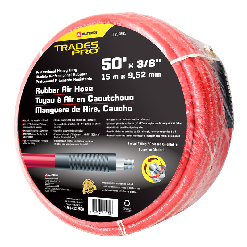 Tradespro 3/8 Inch by 50 Foot Rubber Air Hose - 835865