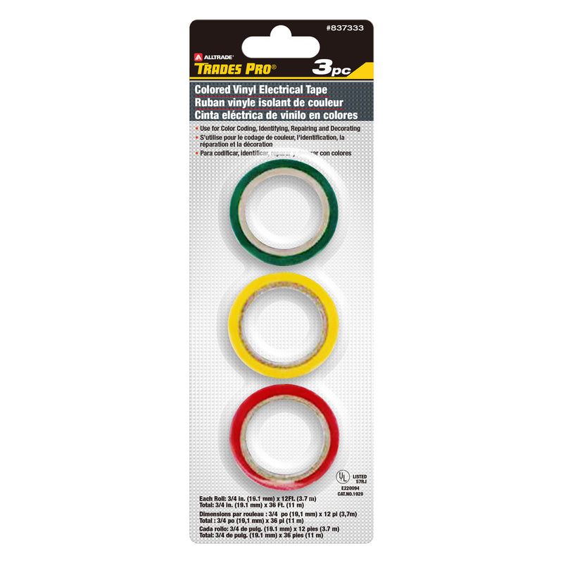Tradespro 6 Packs 3 Roll Color Coded PVC Tape - 837333E