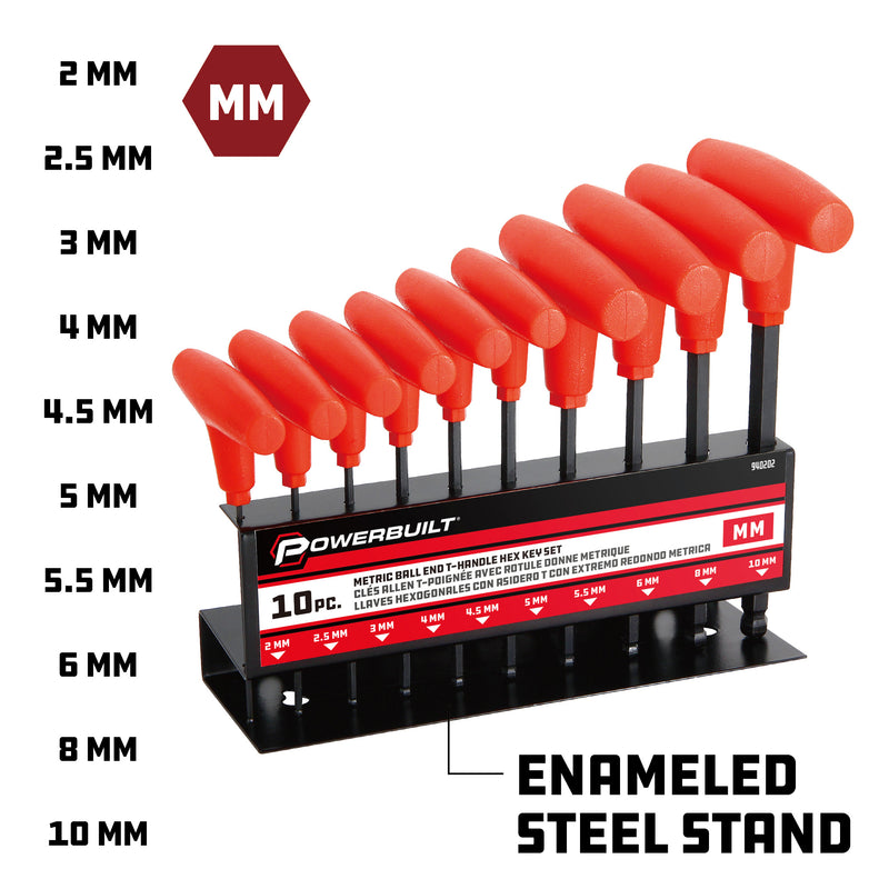 10 Piece Metric T-Handle Hex Key Wrench Set