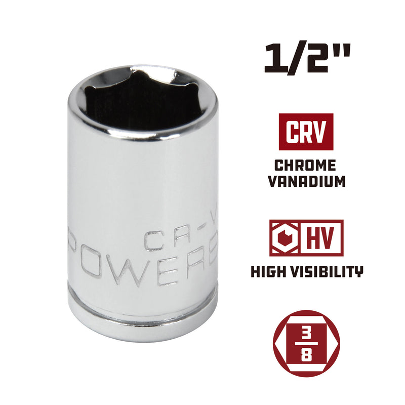 Powerbuilt 3/8 in. Drive x 1/2 in. 6 Point SAE Socket - 940527