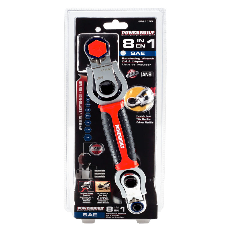 SAE 8-In-1 Reversible Ratcheting Wrench