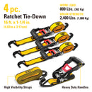 4 Piece 16 Ft. Heavy Duty Ratcheting Tie Down Straps - 800 Lb.