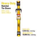 27 Ft. Ratcheting Truck Tie Down Strap Flat Hook - 3333 Lb.