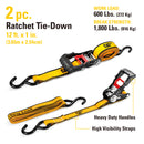 2 Piece 12 Ft. Heavy Duty Ratcheting Tie Down Straps - 600 Lb.