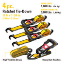 4 Piece 12 Ft. Heavy Duty Ratcheting Tie Down Straps - 1000 Lb.