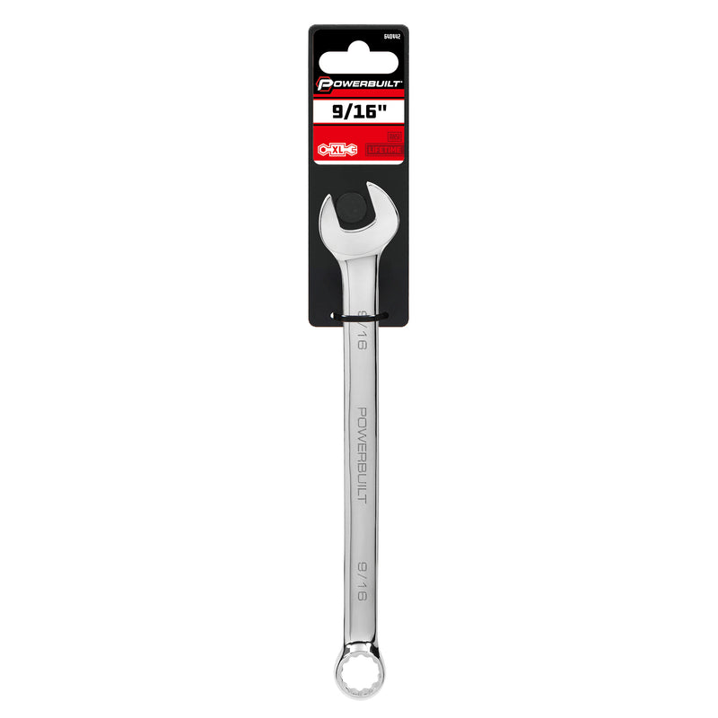 Powerbuilt 9/16 Inch Fully Polished Long Pattern SAE Combination Wrench - 640442