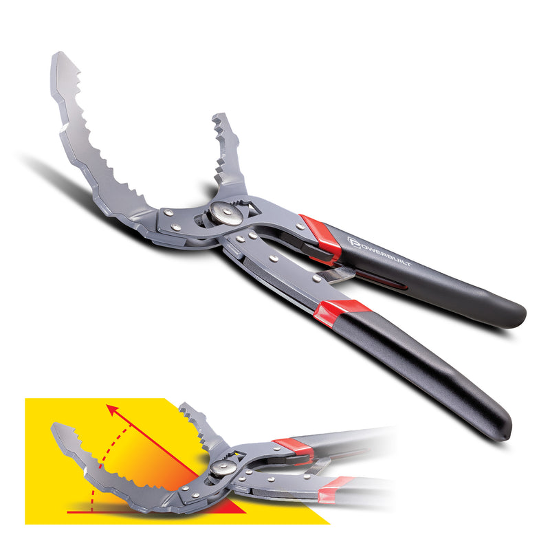 Self-Adjusting Oil Filter Pliers with 30 Degree Angled Jaws